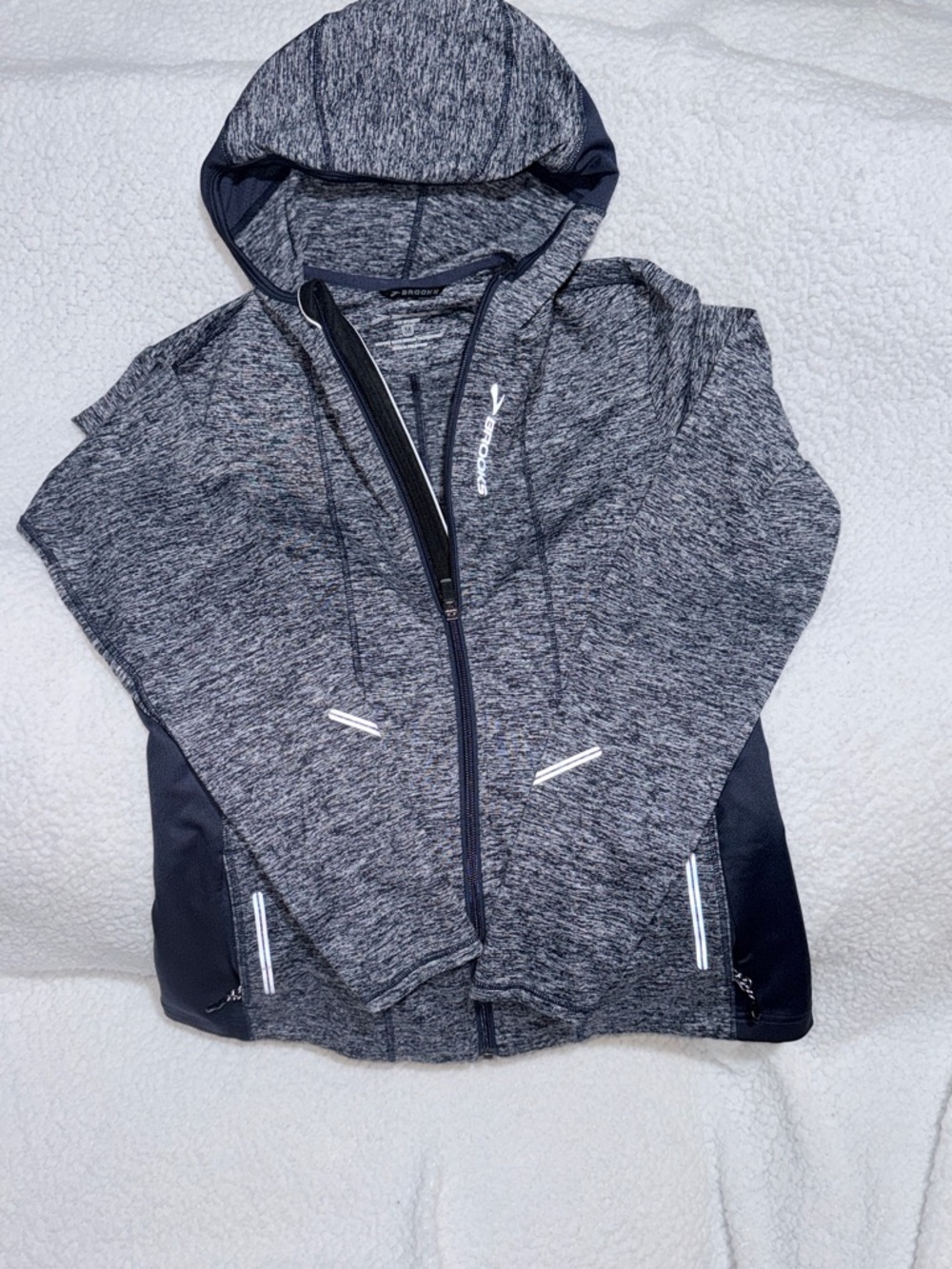Brooks Youth Hooded Running Jacket Gray Zip Reflective Activewear Size M